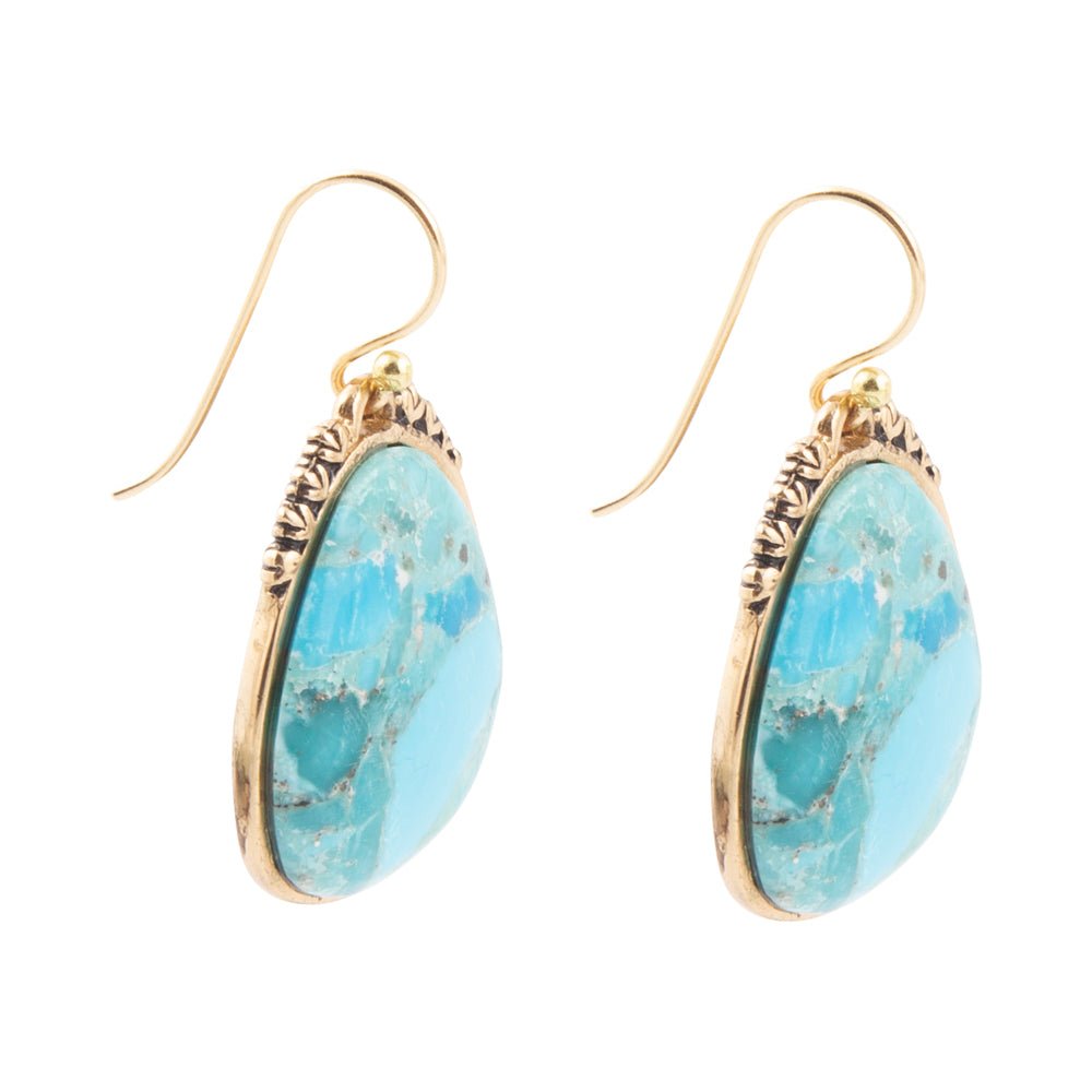 Agave Genuine Blue Turquoise and Golden Drop Earrings